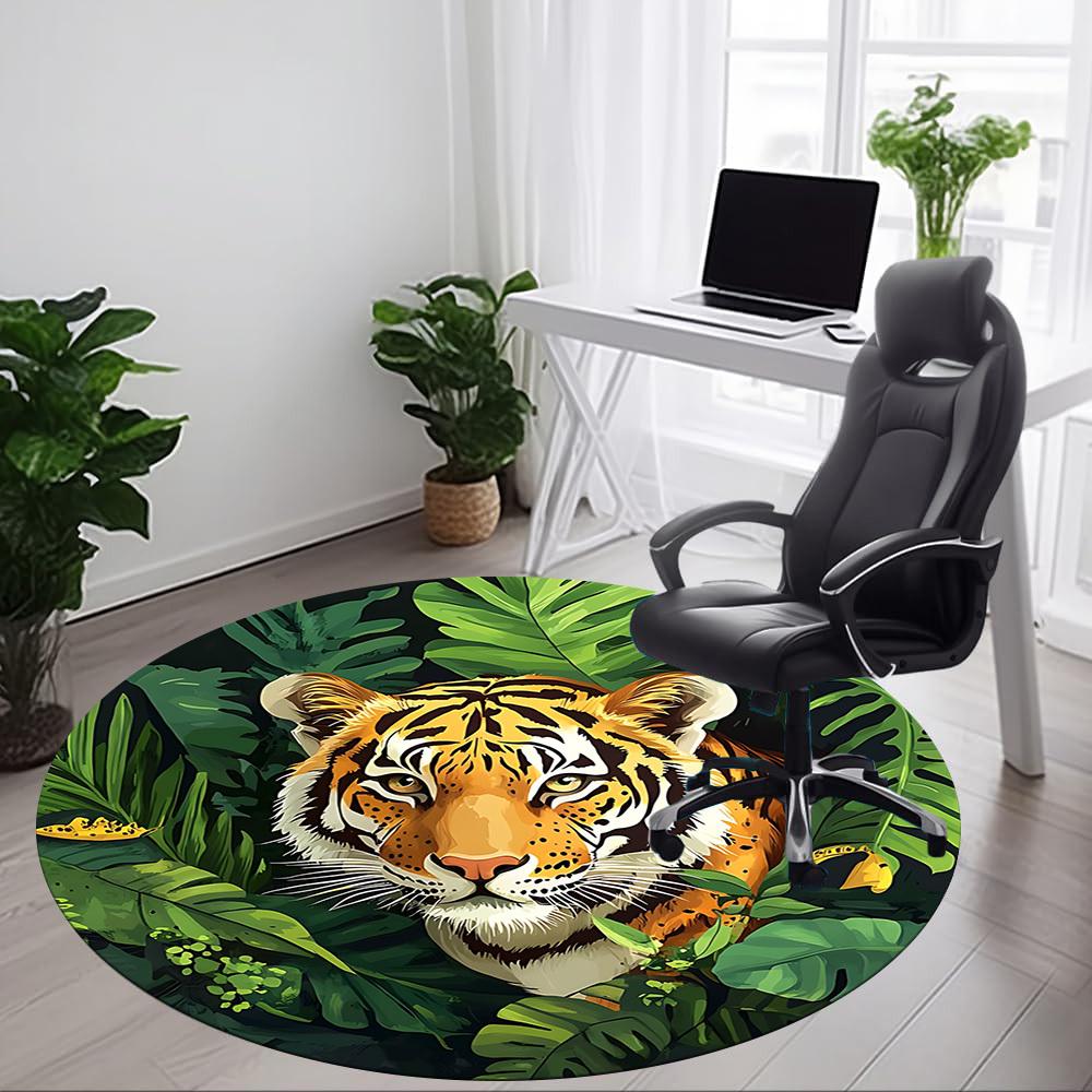 1pc Tiger Jungle Print Chair Carpet for Office Non-Slip, Machine Washable Rug for Office, Room - Holiday Decor, Machine Made yy251016125