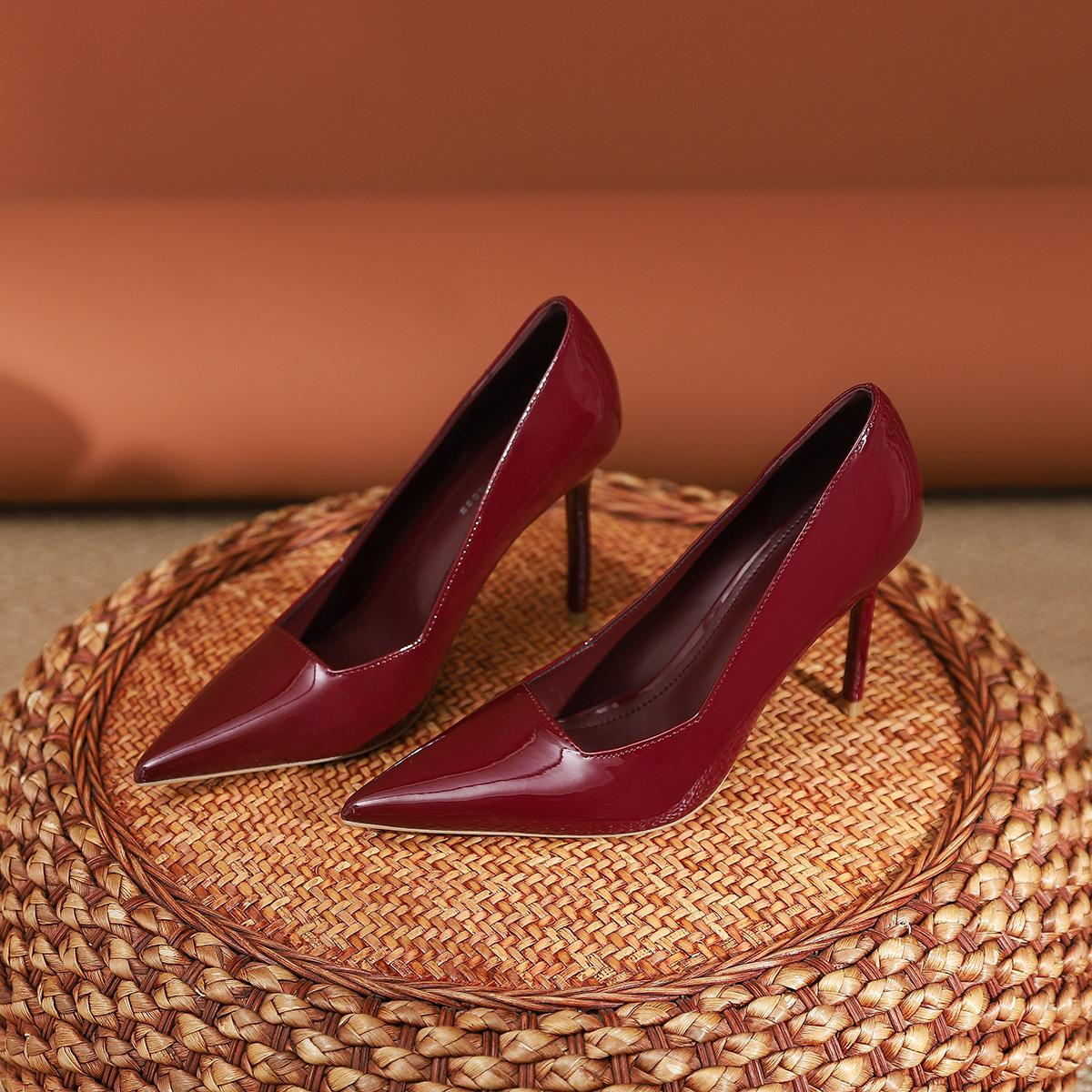 

97035-15 French sexy pointed high heel single shoes versatile temperament shallow commute fashion thin heel women s shoes single 40 бордовый