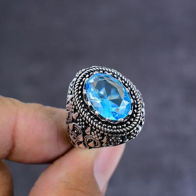 Natural Blue Topaz Gemstone Handmade 925 Sterling Silver Gift Ring Size 6 m3F31
