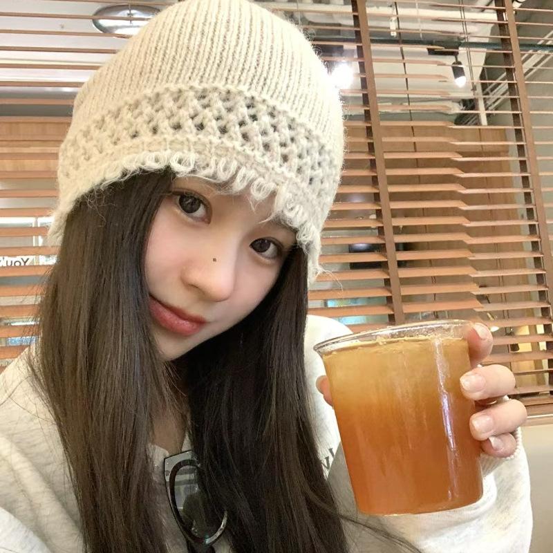 Hollow Lace Breathable Knitted Hat Women's Autumn and Winter Thin Versatile Pullover Hat Baotou Hat Cold Hat Stack Wool Hat