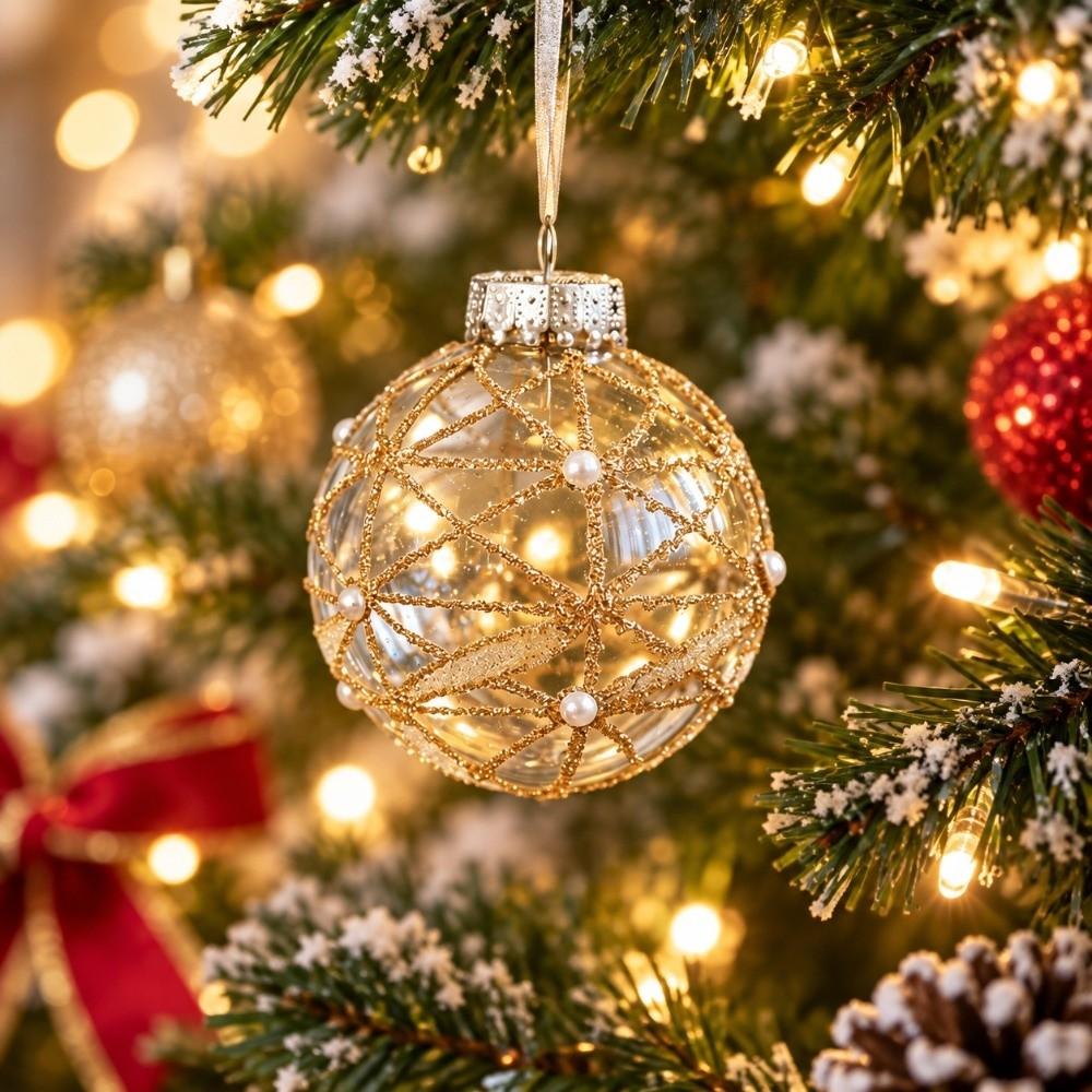 8CM Clear Bauble Christmas Tree Ball Plastic Christmas Hanging Ball Xmas Decorative Balls Festive