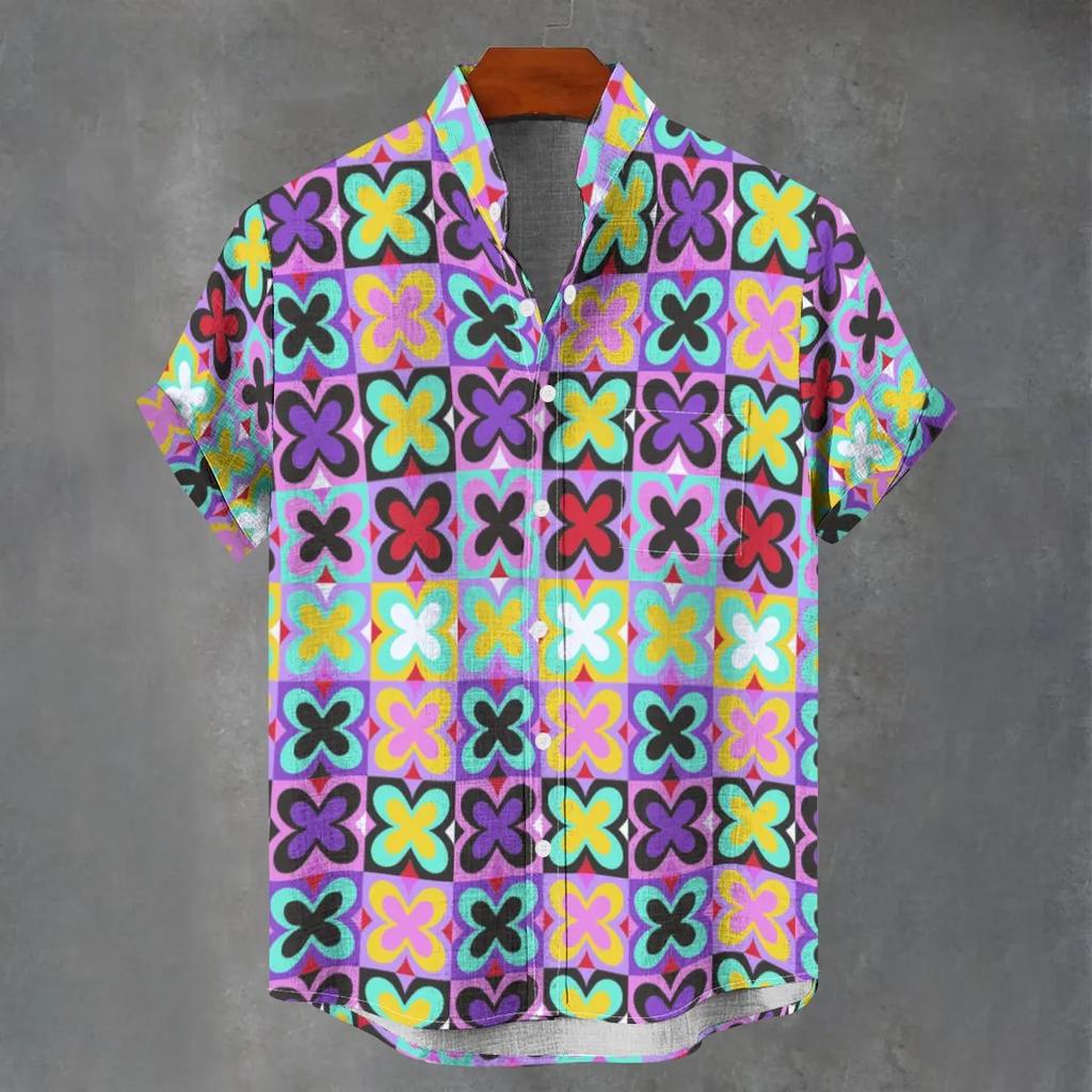3D digital printing image of linen short sleeved shirt, designed for men's party atmosphere, casual style, retro men's shirt