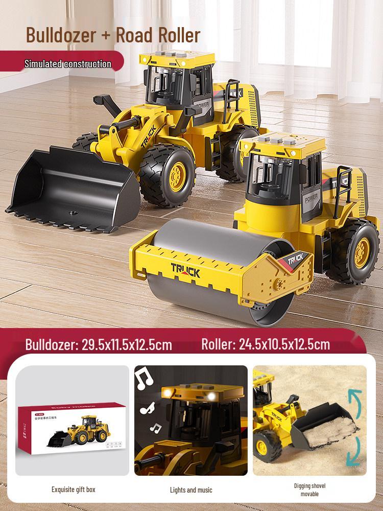 Extra Large Alloy Engineering Toy: Roller, Excavator, Bulldozer, Loader for Boys Aged 2-3 Years