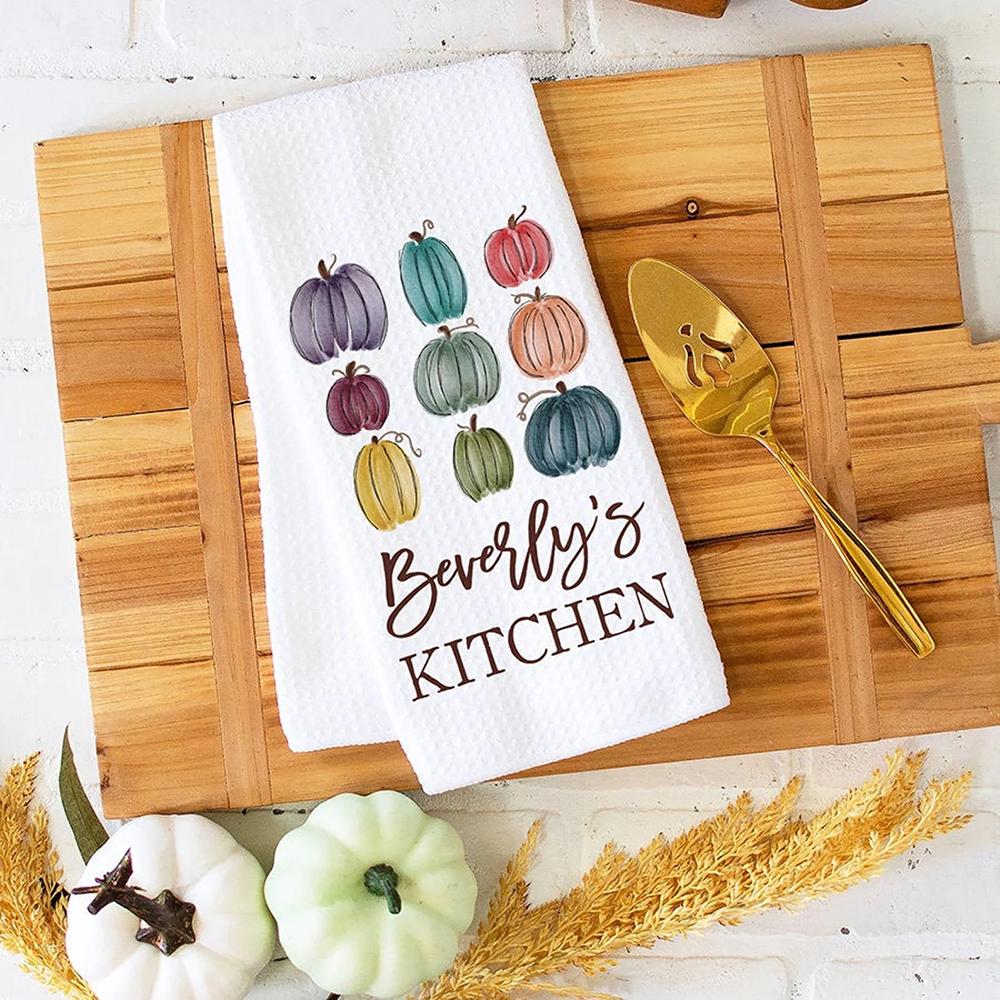 Personalized Pumpkin Kitchen Towel Waffle Tea Towel Fall Halloween Table Decor  Accessories Housewarming Hostess Gift Bathroom