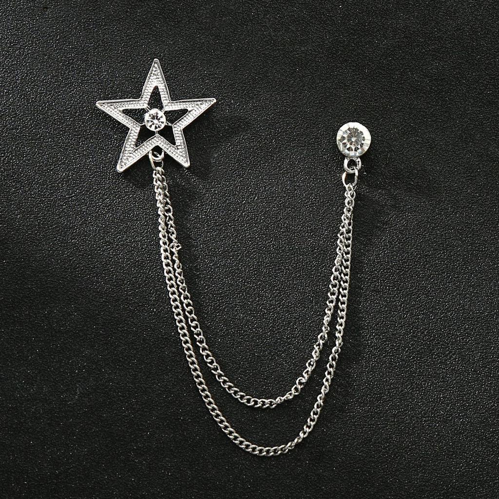 Herrenanzug-Reversnadel-Set im koreanischen Stil mit Kronenbrosche, Kette und Stern-Korsage