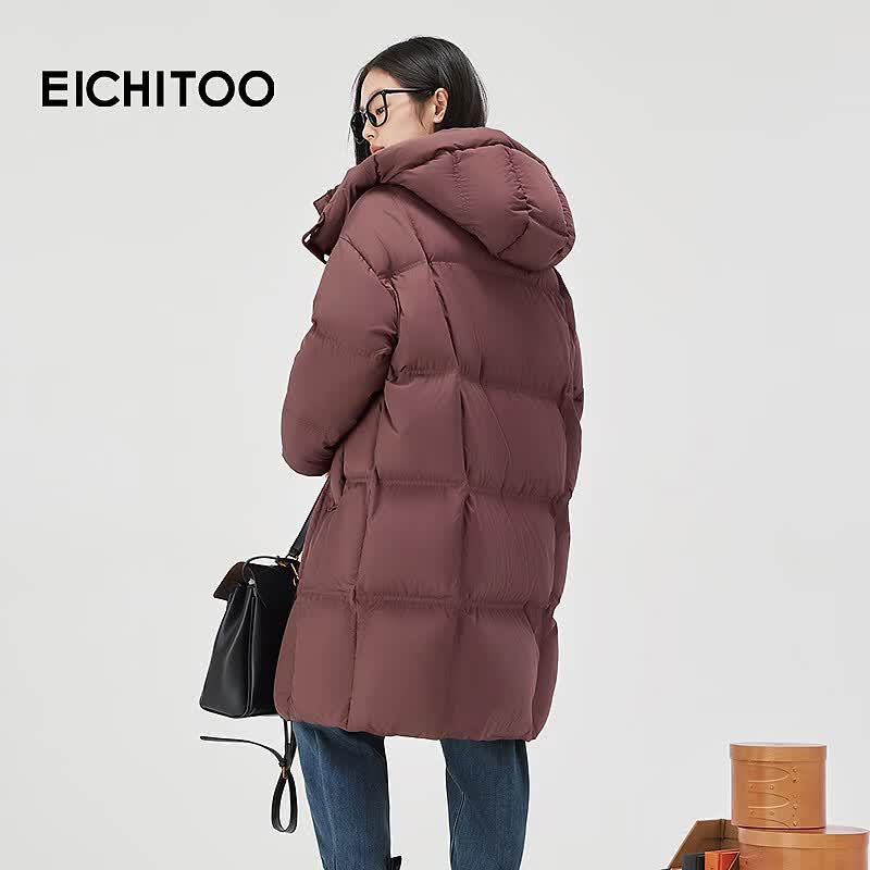 EICHITOO Women's Mid-Length Hooded Down Jacket