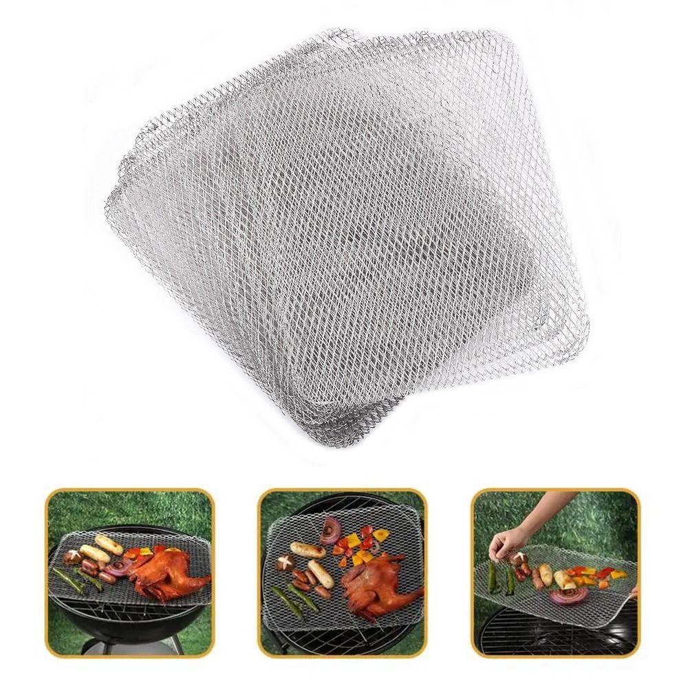 10PCS Aluminum Disposable Barbecue Net Thickened Grill Mesh Mat Food Cooking Screen  Camping Grill