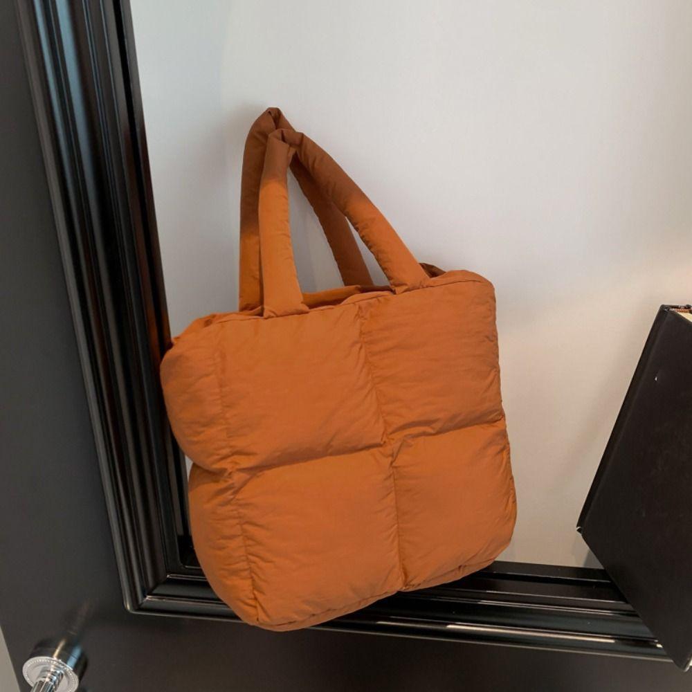 Padded Cloud Tote Bag Solid Color Puffy Shoulder Bag Casual Space Cotton Handbag Unisex