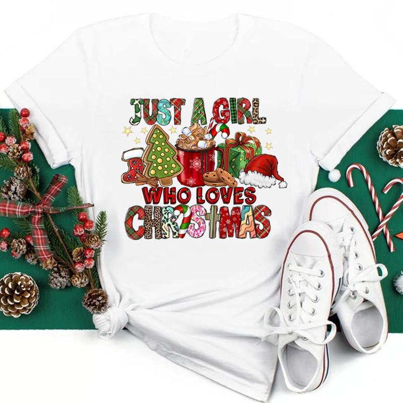 Just A Girl Who Loves Christmas Print Women Tshirts Cute FeUnisex Christmas Clothes New Year Party Tshirt