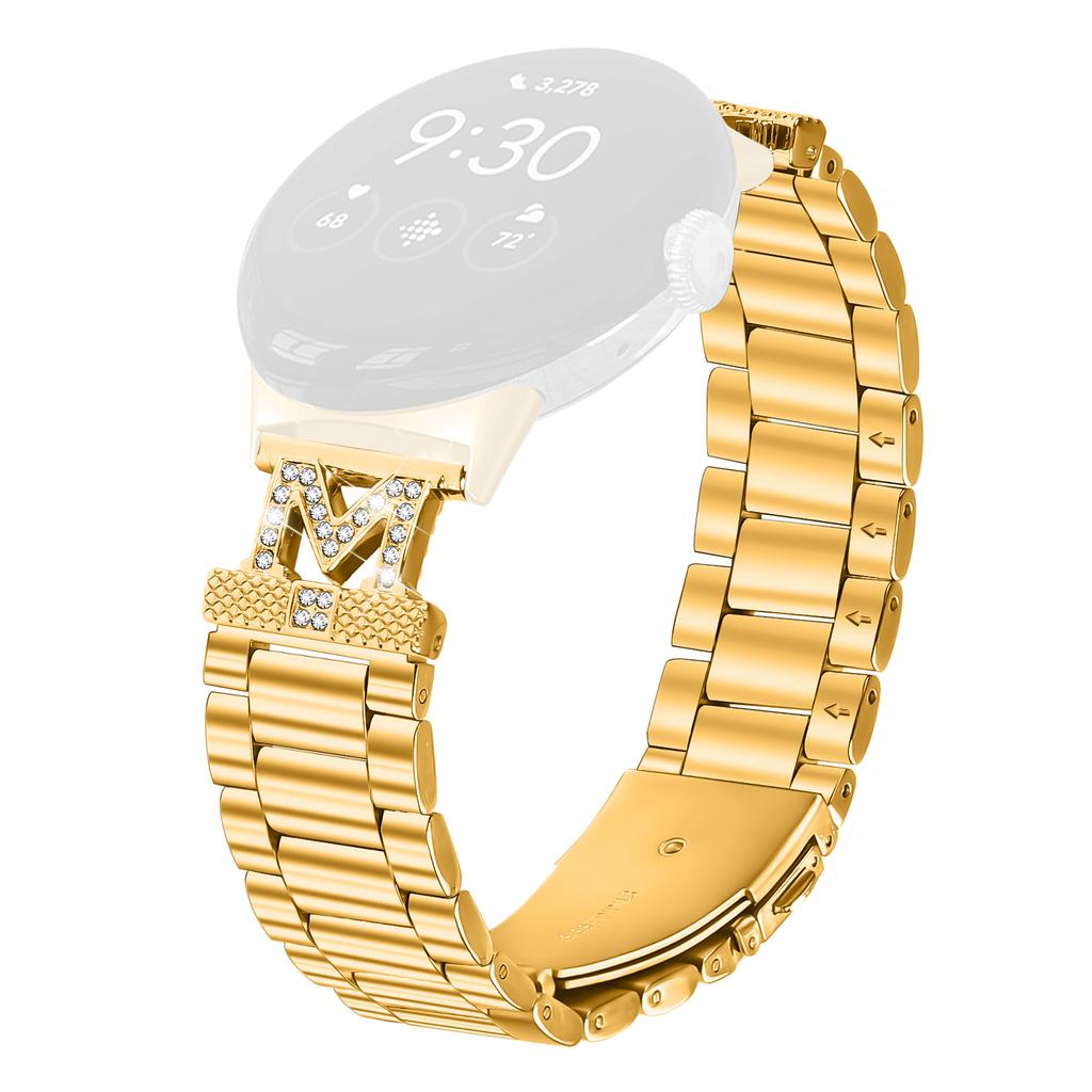 For Google Pixel Watch 2/Pixel Watch Watch Strap Rhinestones Decor 3 Beads Stainless Steel Watch Band