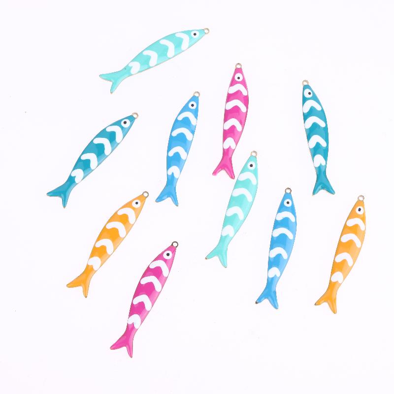 10 Pezzi 40X8mm Acciaio Inossidabile Smalto Pesce Ciondoli Pendente Fai da Te Gioielli Realizzazione Accessori Per Collana Orecchini Braccialetti