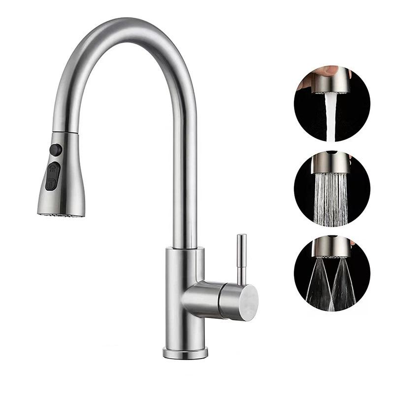 Rotatable Kitchen Faucet: Hot/Cold, 304 Stainless Steel, Pull-Out Retractable