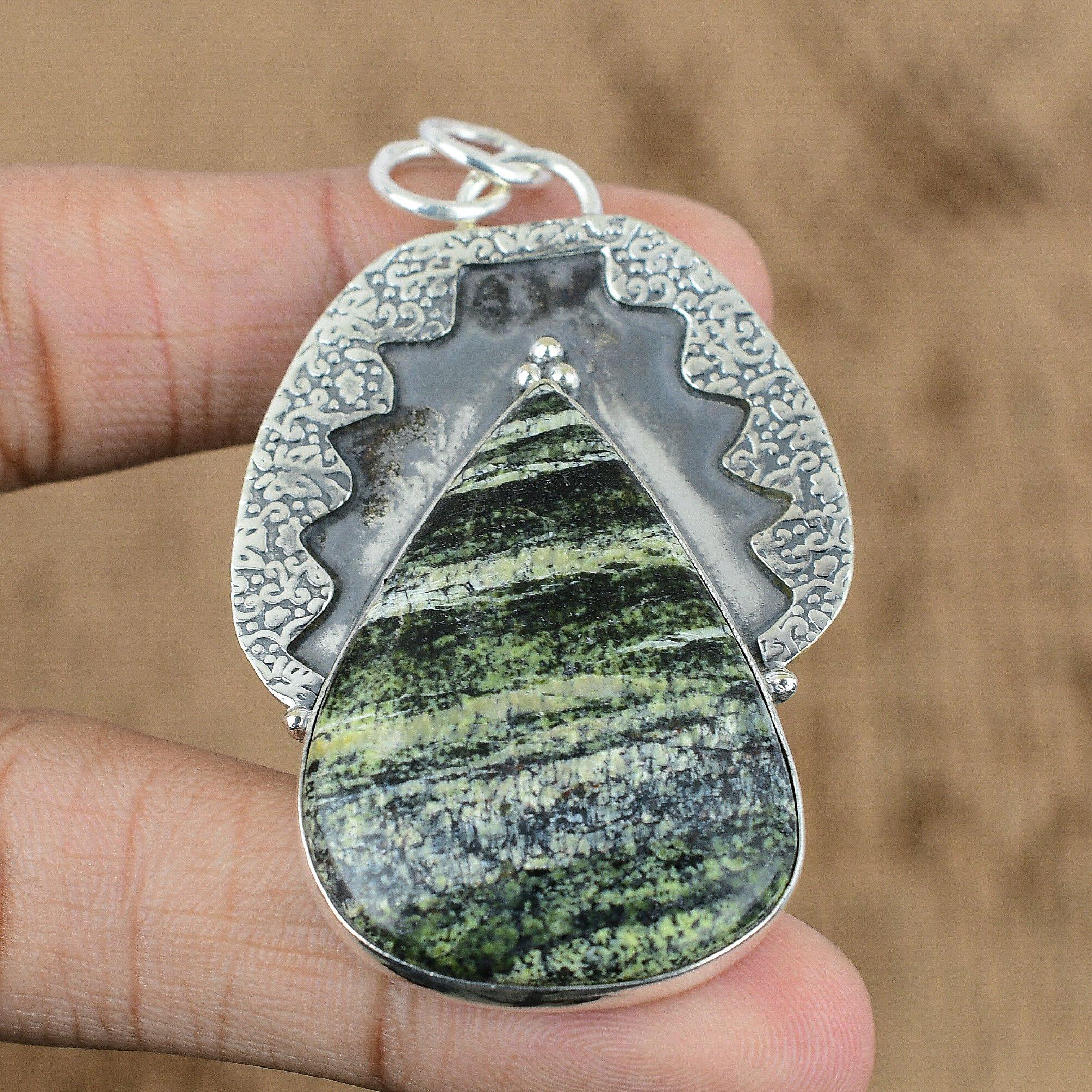 

Wedding Gift For Her 925 Silver Natural Green Swiss Opal Gemstone Pendant
