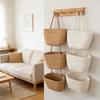 Woven Cotton Multi Pocket Hanging Baskets Handwoven Wall Mount Storage Bag  Living Room