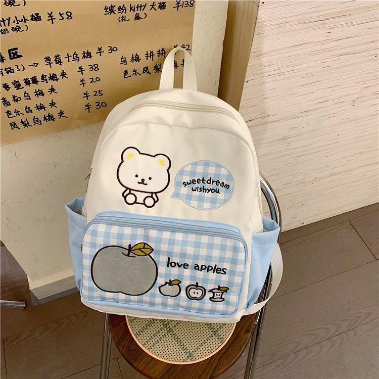 Schoolbag Apple Bear College Style School Bag Girls High School Junior High School Girls Large Capacity Backpack Lightweight Travel Student Small