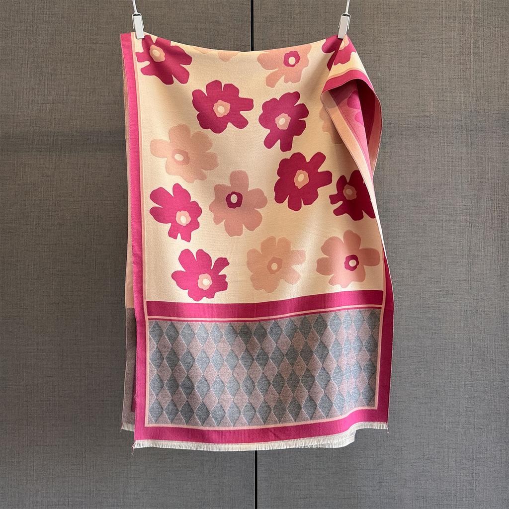 Autumn New Flower Printed Scarf Women's Imitation Cashmere Warm Multi-functional Scarf Temperament Versatile Large Shawl
