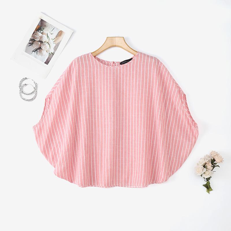 

ZANZEA Женская повседневная блузка с круглым вырезом, рукавами долман и летним полосатым принтом 5XL розовый