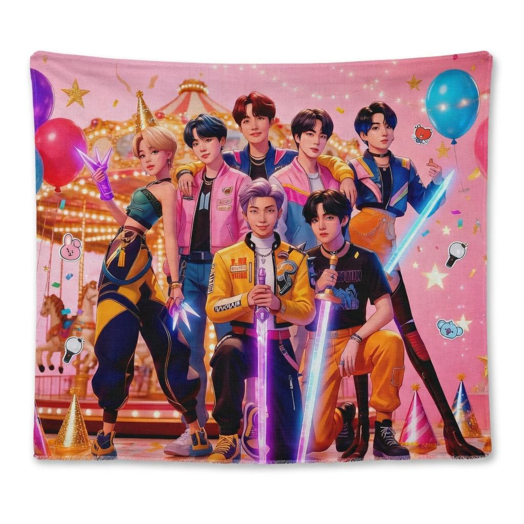 Kpop Boy Group Tapestry OT7 All 7 Members Y2K Pink Aesthetic Soft Fleece Blanket Wall Hanging Fan Gift Dorm Room Decor Merch