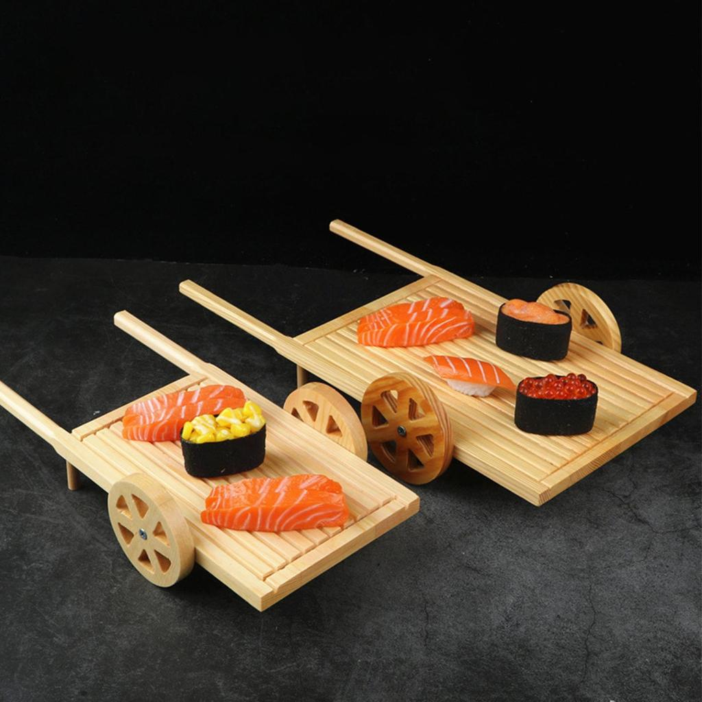 Sushi Display Cart Holder Wood Food Serving Snack Plate Tray