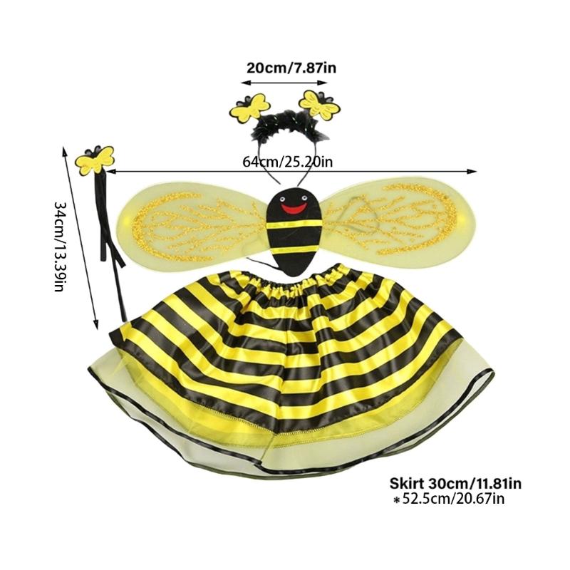 4Pieces Bees Costume for Adult Women Honeybee Costume Set Halloween Cosplay Costume Fun Pretend Play Accessories