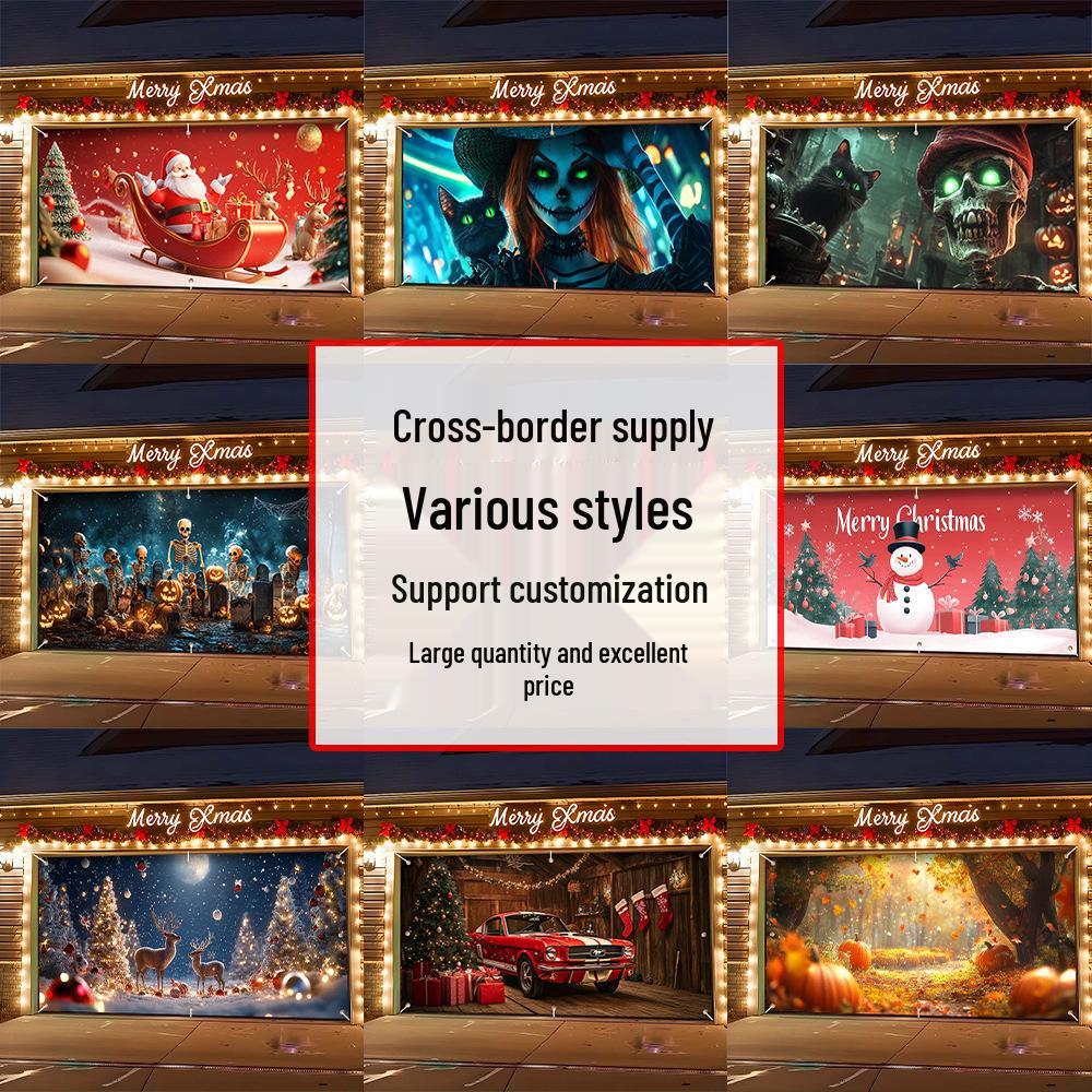 Autumn Harvest Thanksgiving Pumpkin Maple Leaf Polyester Garage Banner