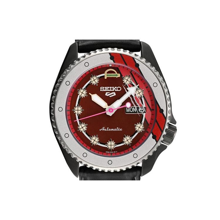 Seiko Relógio SEIKO5 Movimento Mecânico Pulseira de Couro Relógios Masculinos Mostrador Vermelho SRPH03K1