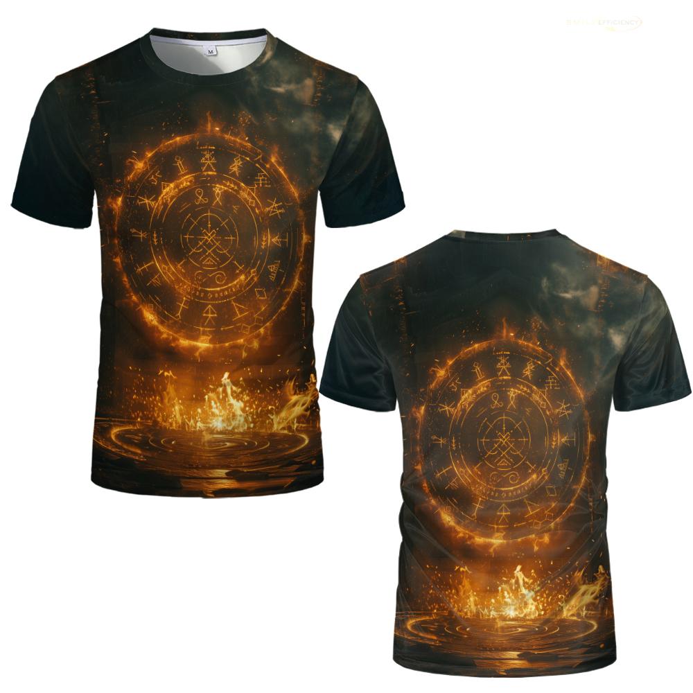 Summer Round Neck 3D Retro Print Top Fashionable Casual Short Sleeved Men's T-shirts