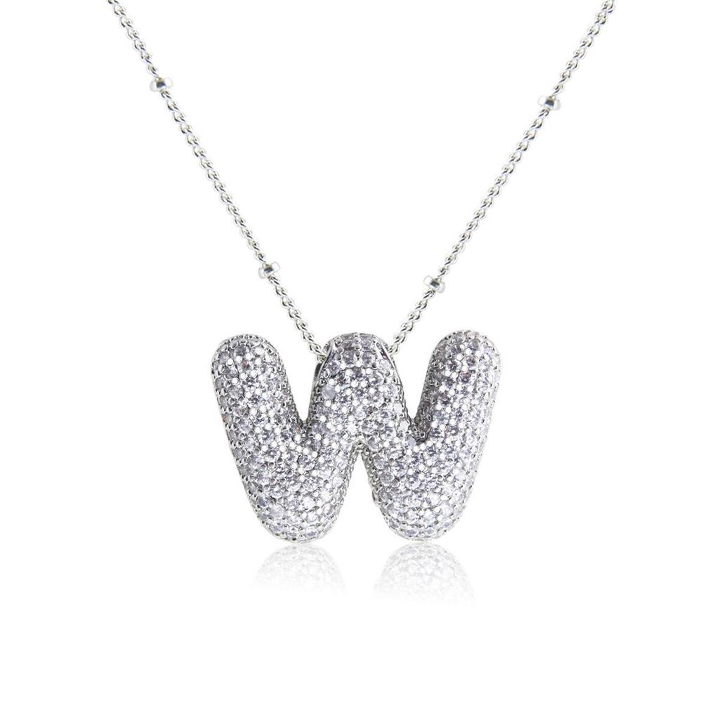 Silver 26-Letter Zircon Necklace: Personalized Chunky Balloon Chain, Versatile Hip-Hop Jewelry for Women