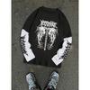 T-shirt a maniche lunghe Design American Dark Academia Y2K, Maglietta a maniche lunghe con stampa di spine gotiche, Top trendy dall'aspetto 2-in-1 con elementi Street Renaissance