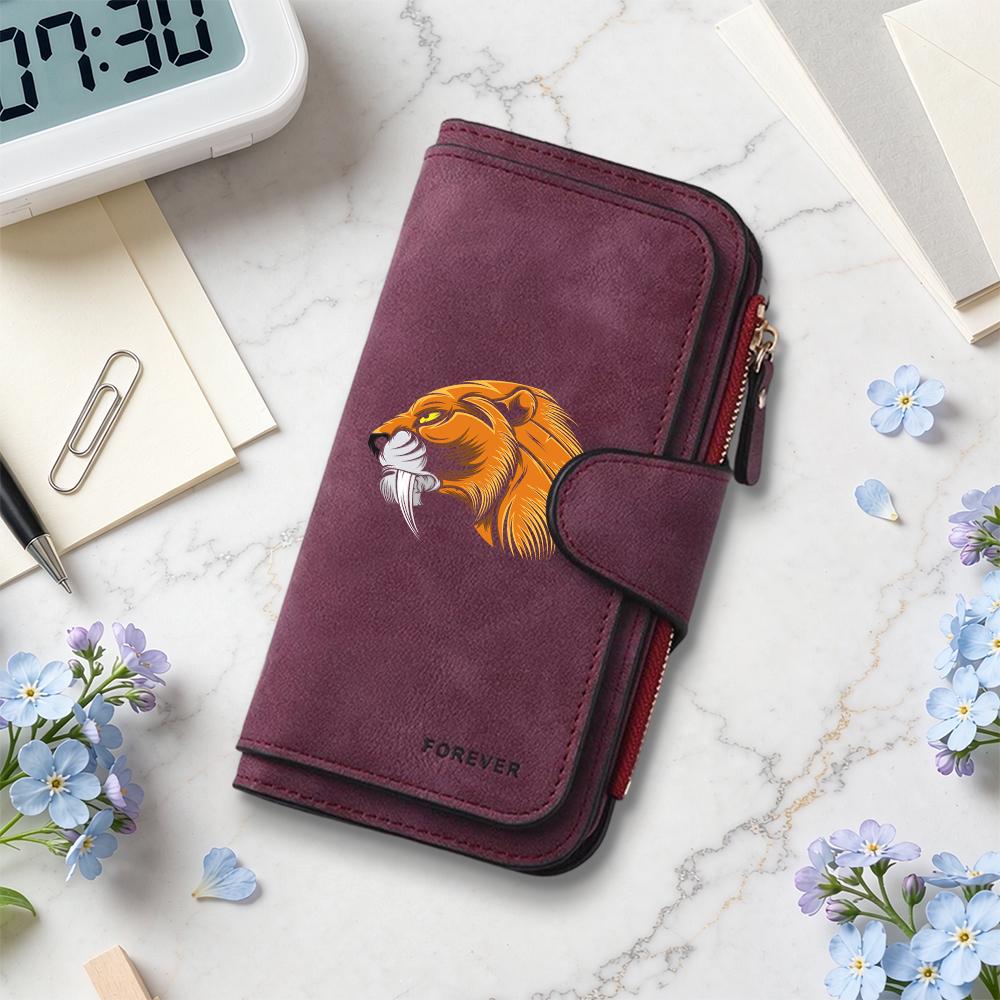 Vintage Animal Lion Pattern Women Wallet Stylish Portable Daily Use Card Holder Fashion Clutch Forever Design Ladies Purse