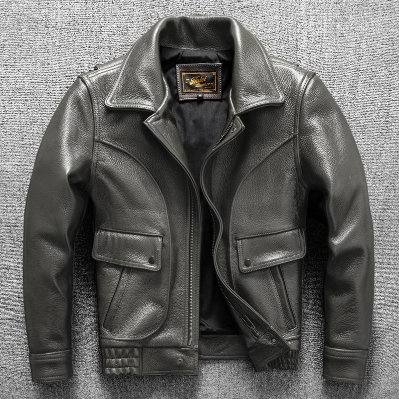 

Thickened Cowhide 1.5mm Genuine Leather Jacket Oil Wax Head Layer Men s Leather Jacket Lapel Large Size Jacket S