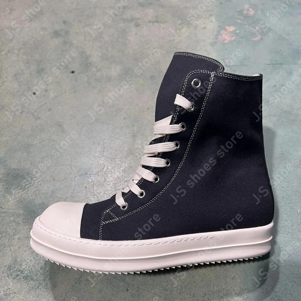 R-o Outdoor Black Canvas High Top Shoes Classic Design Men Shoe Boot White Thread Zipper Women Ankle Boots Casual Sneakers
