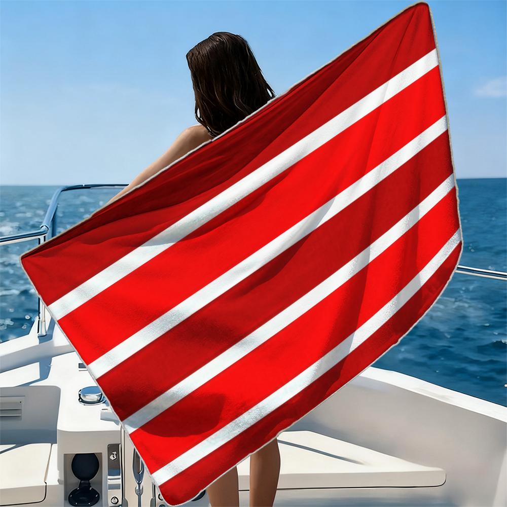 Red White Vertical Stripes Beach Towel Ultra-fine Fiber Quick Drying Absorbent Beach Swimming Vacationvacation Essentials Gifts