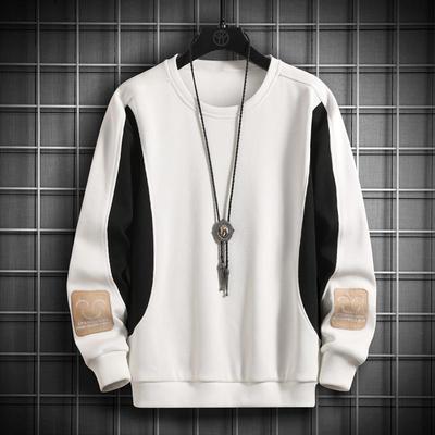 Round Neck Sweatshirt for Men, Autumn and Winter Casual Long-sleeved T-shirt, New Korean Version, Trendy Velvet, Versatile Loose Top