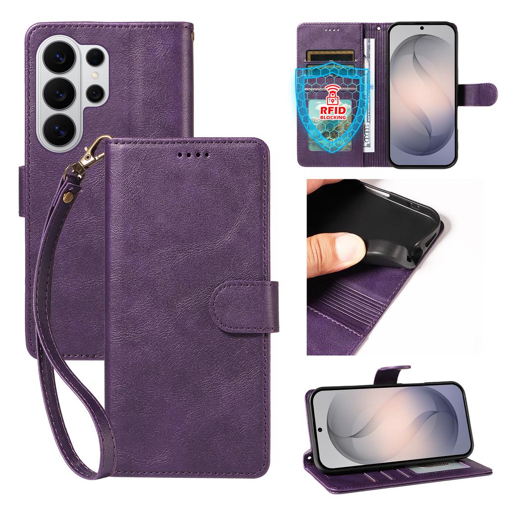 Cowhide Pattern Leather Phone Case for Samsung Galaxy S26 Ultra S25 Edge S24 Plus S23 Fe S22 S21 S20 Card Holder Flip Cover