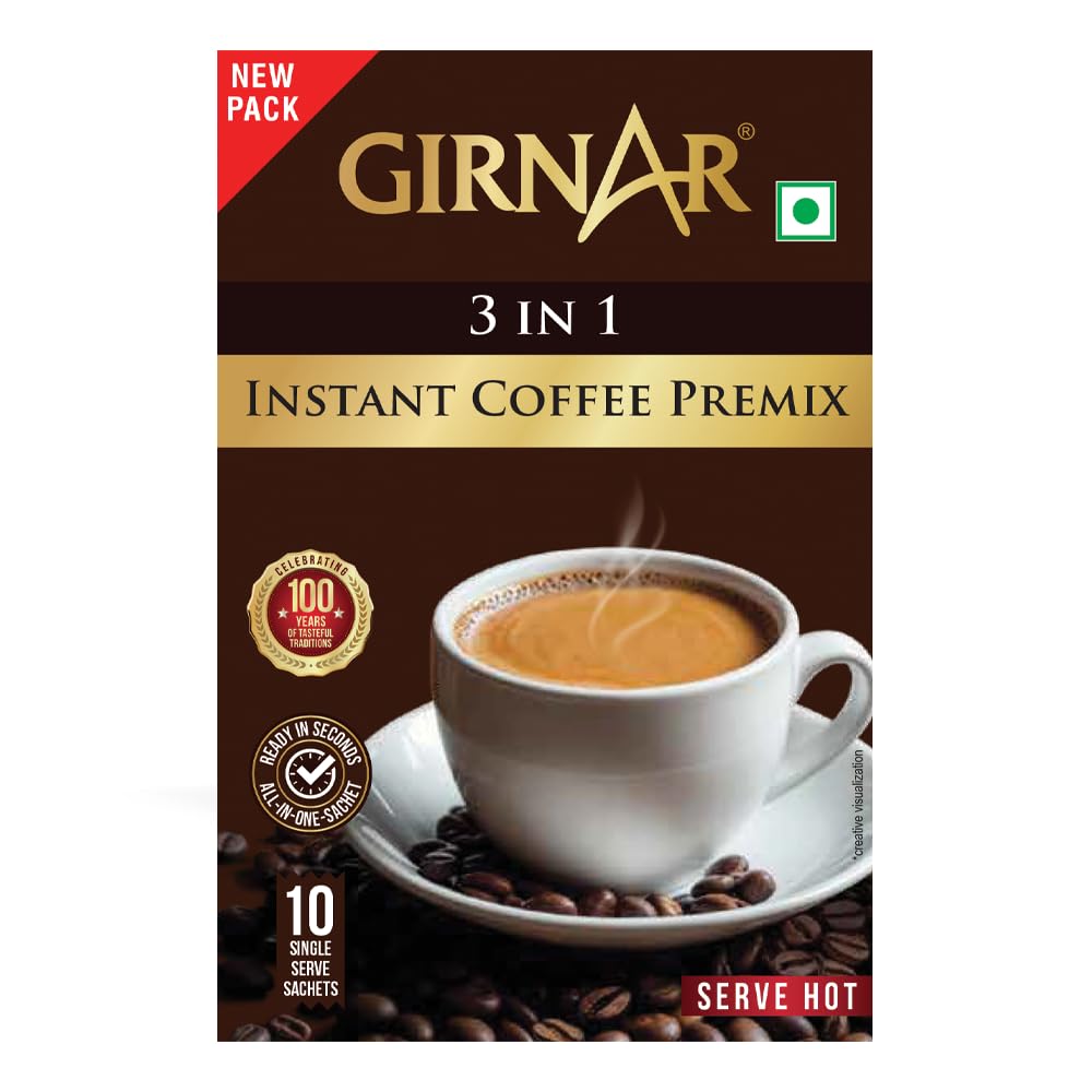 Girnar Instant Premix 3 in 1 Coffee 10 Sachets Quick Brew Aromatic Coffee Beverage