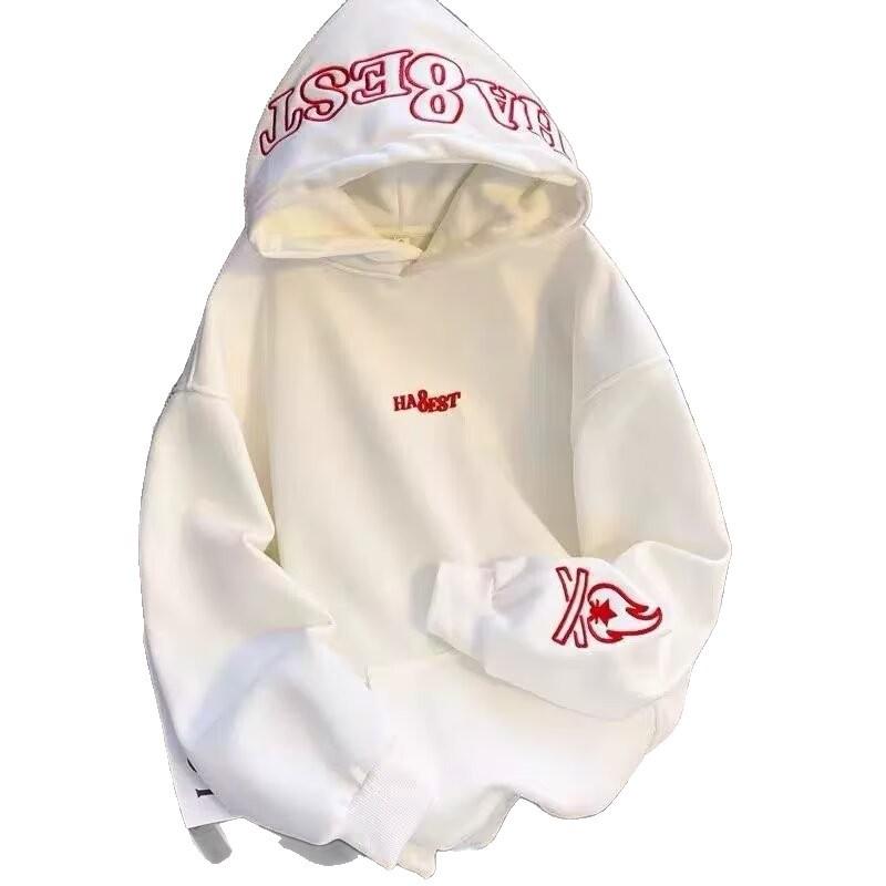 American High Street Flame Letter Embroidered Hooded Sweater Men's and Women's Autumn and Winter Tide Brand Loose Couple Pullover Jacket Top