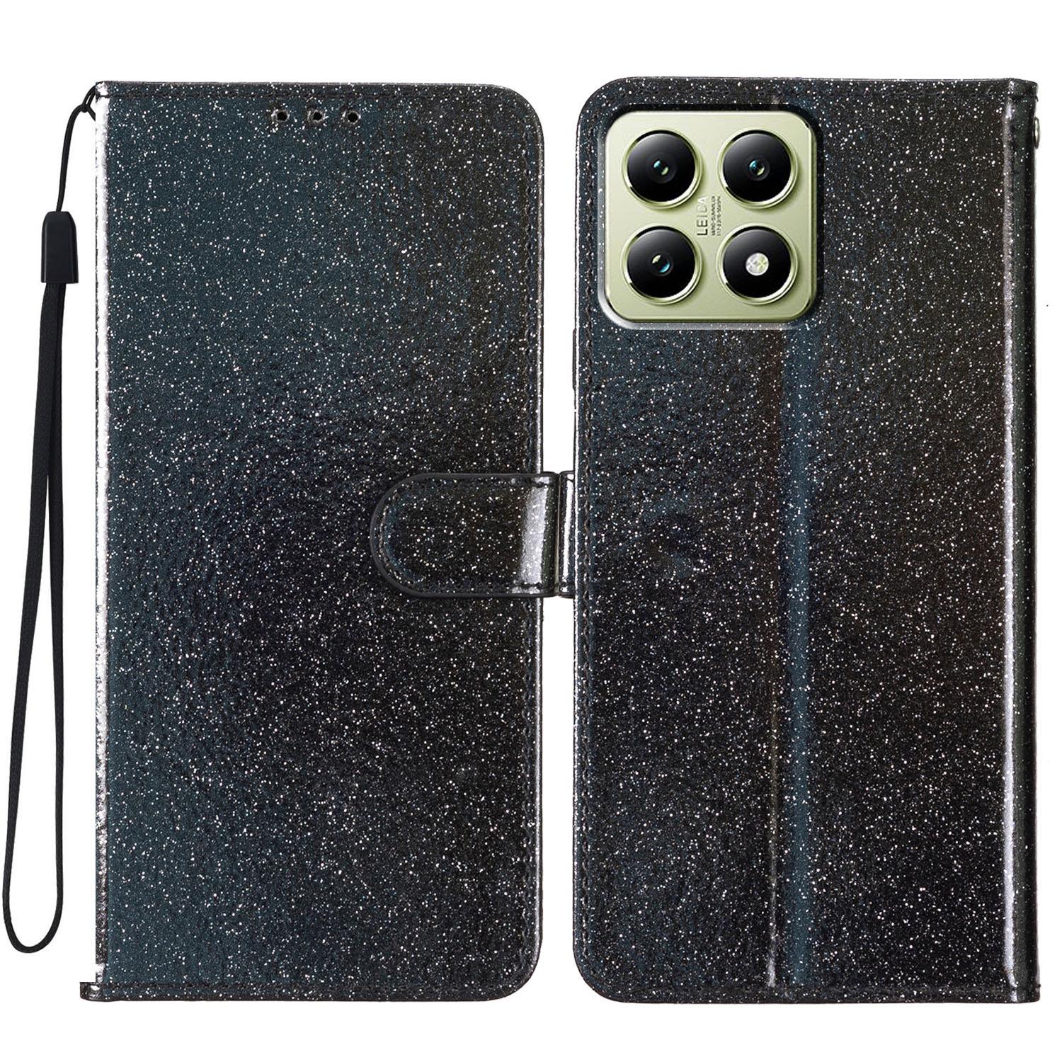 For Xiaomi 15T Pro Wallet Case Glitter Anti-Scratch Leather Stand Phone Cover with Strap A