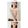 Striped long-sleeve knit top for women, 2026 spring and autumn new style, short Korean version, loose casual inner sweater
