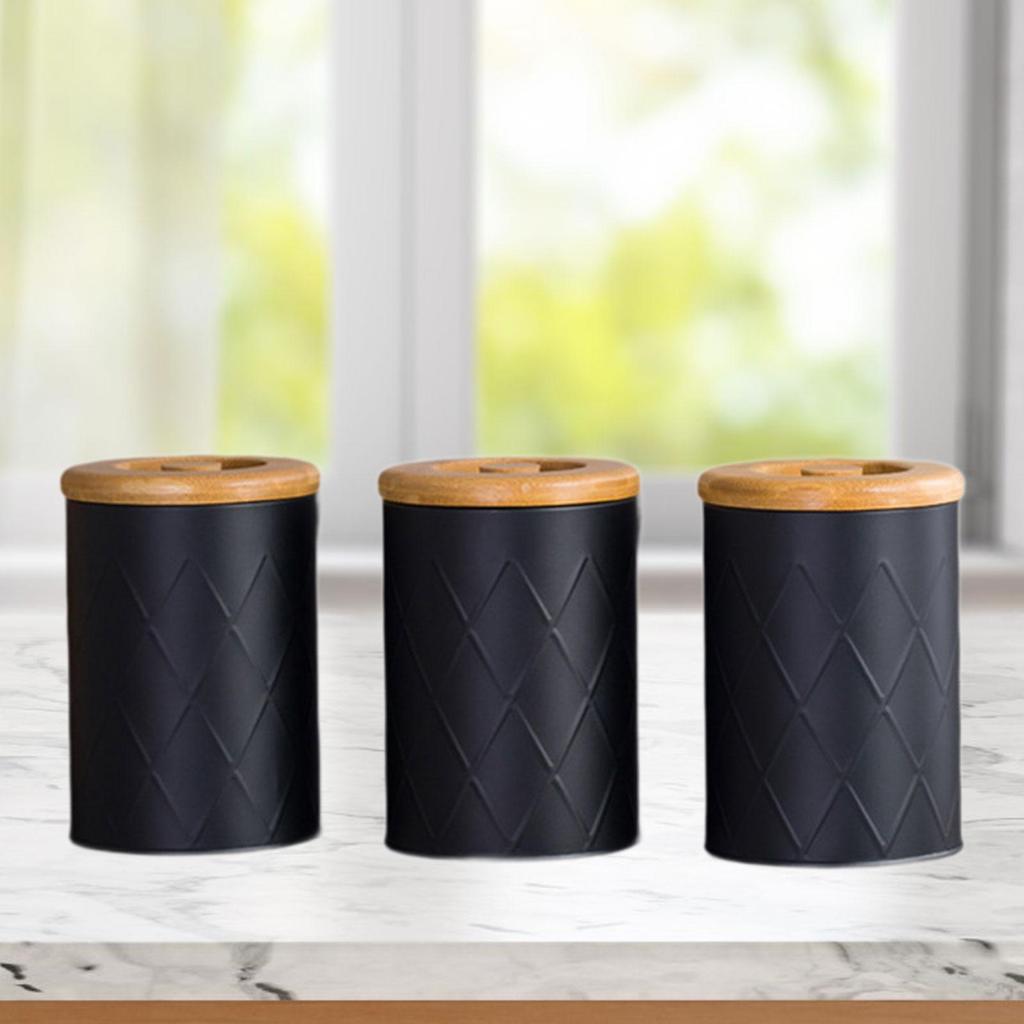 Kitchen Canister Set Tea Coffee Sugar Container Set with Bamboo Lids Food Storage Canisters for Counter for Tea Candy Coffee