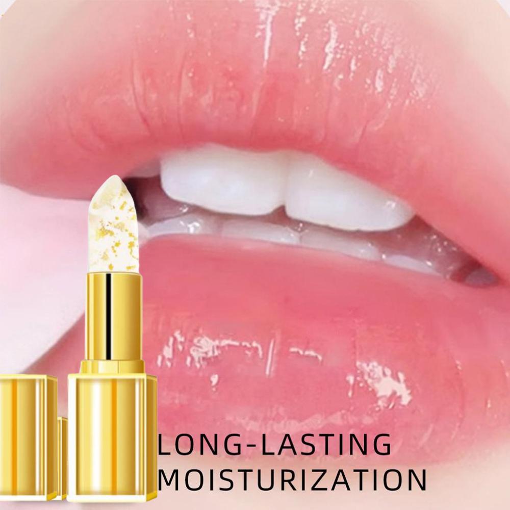 Gold Crystal Jelly Lip Balm Temperature Color Changing Moisturizing Long Lasting High Shine Tinted Lipstick Repair Dry Lip Gloss