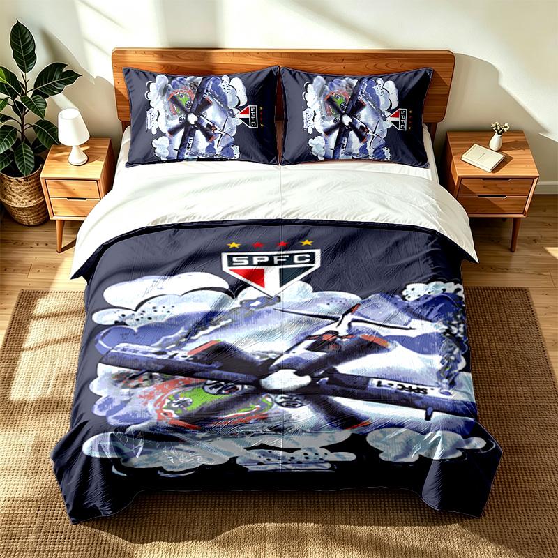 Sao Paulo Futebol Clube (14) 3pc Set Suitable for Master Bedrooms Soft and Comfortable an Ideal Gift for Family and Friends Includes One Duvet Cover a