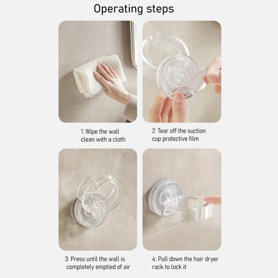 Stojak do przechowywania suszarki do włosów Montaż na przyssawkę Bez wiercenia Otwór w kształcie litery C Duża nośność Stojak na suszarkę do włosów Organizer łazienkowy