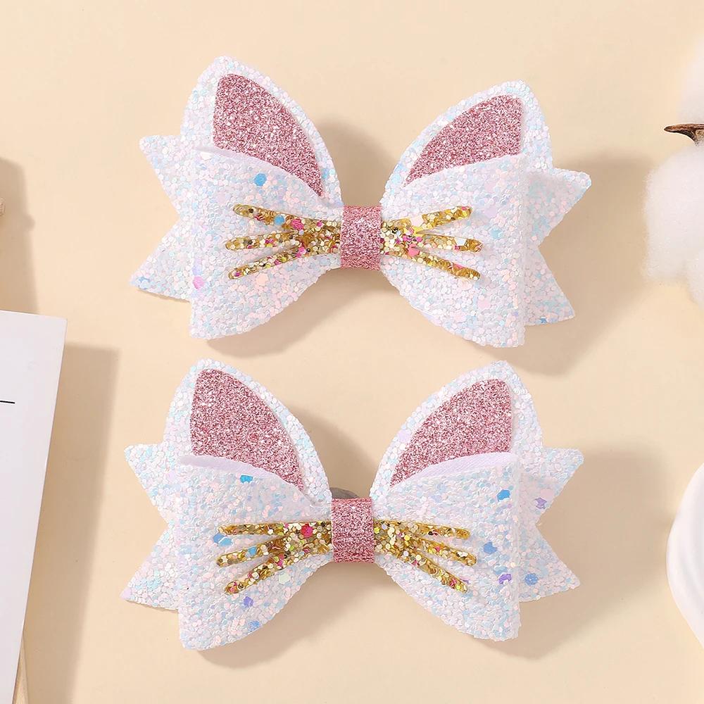 

2pcs/set Lovely Colorful Sequin Bows Cat Hair Clip for Baby Girls Cartoon Animals Hairpins Barrettes Headwear Hair Accessories
