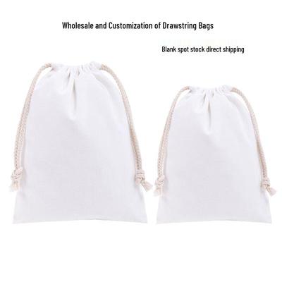 Weiße Baumwoll-Kordelzugtasche mit individuellem Logoaufdruck