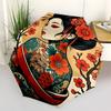 Japanese Geisha Tattoo Art Print-Traditional Japanese CultureUmbrella with Cute Design,Portable 3-Fold Compact Umbrella for Men&Women,Valent