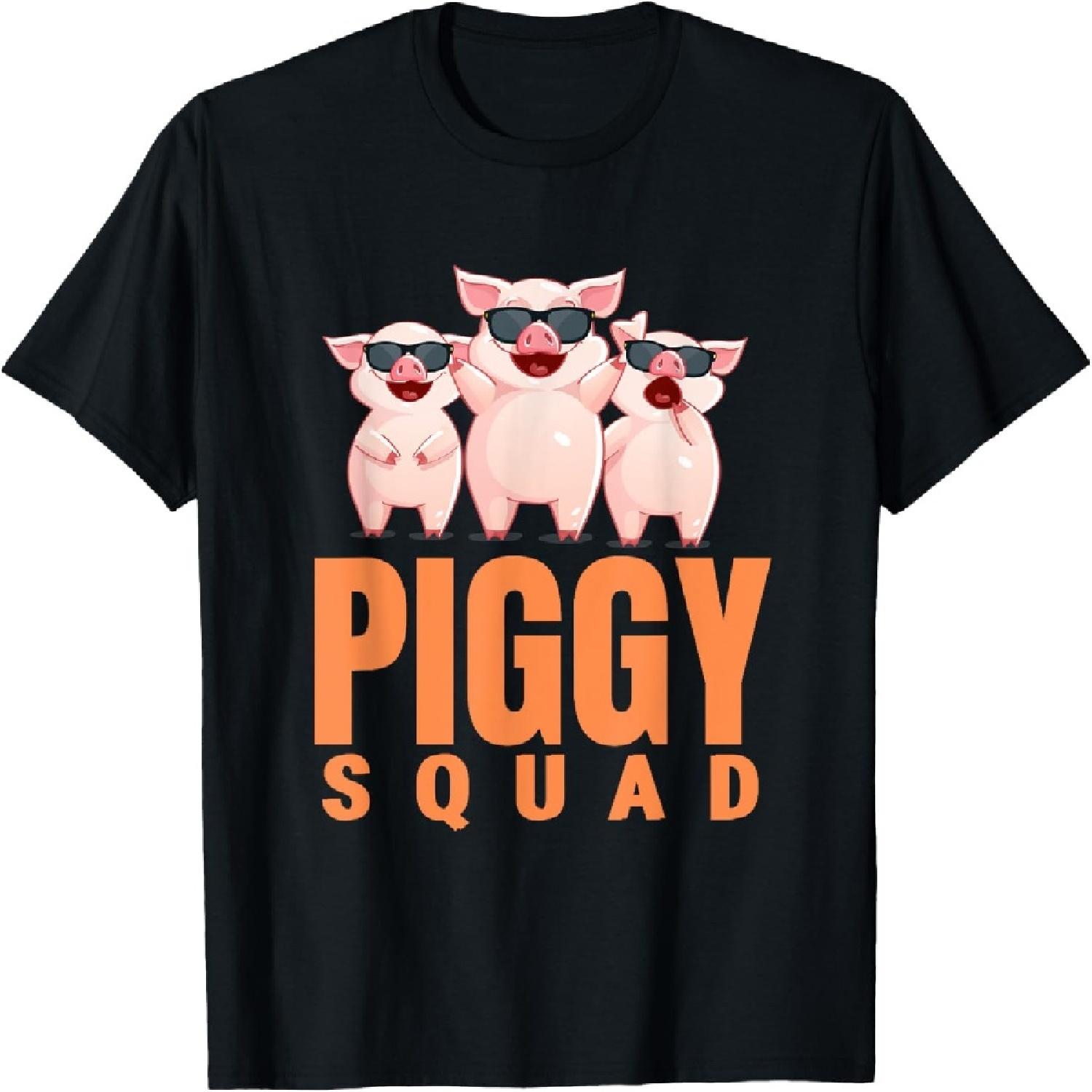 Piggy Squad T-shirt, Funny Pig Shirt for Boys T-Shirt S