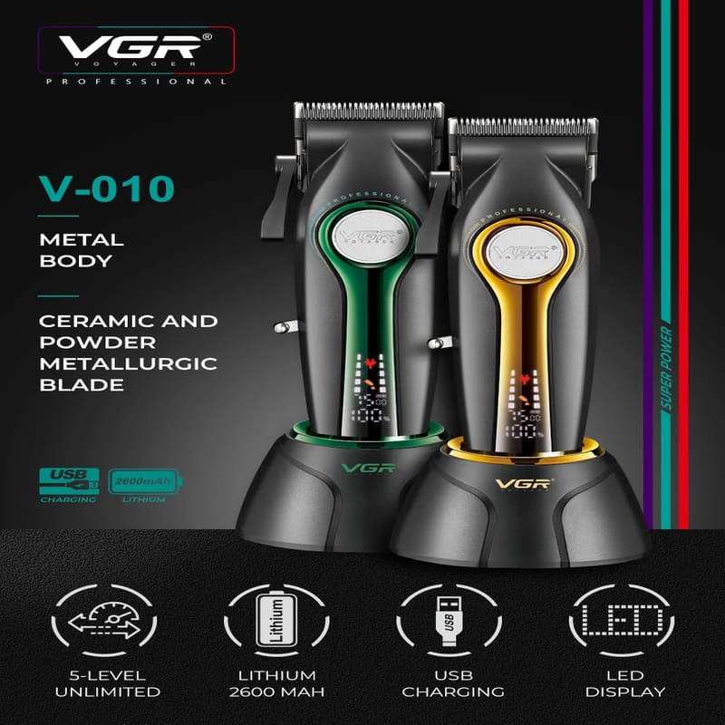 Original VGR V-010 Professioneller Haarschneider Haarschneidemaschine Kabellos Wiederaufladbarer Haartrimmer für Männer mit LED Digitalanzeige Heimrasierer Rasierer