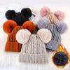 Hat Women's Winter Adult Plus Velvet Double Fur Ball Pullover Woolen Hat Korean Version Cute Cold Hat Personalized Warm Knitted Hat