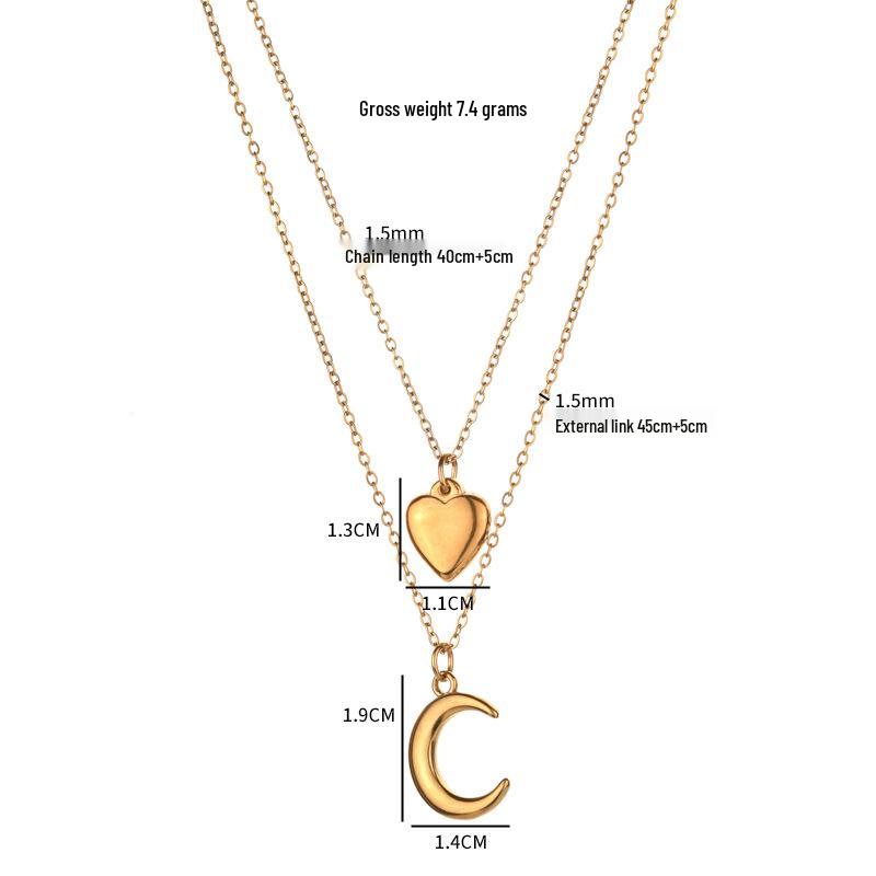 Trendy Geometric Pendant Double-Layer Stainless Steel Necklace for Women